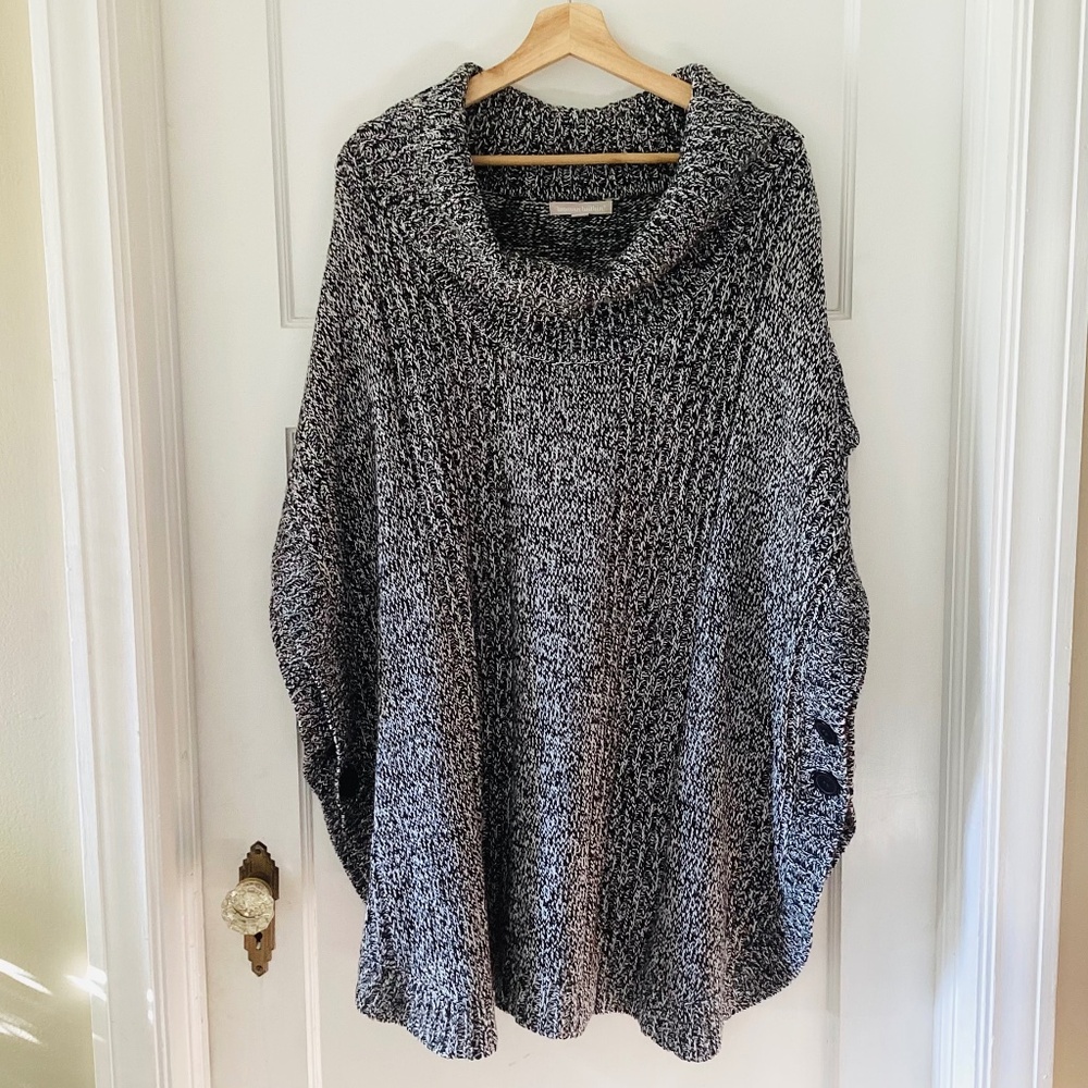Woman Within Cowl Neck Poncho Sweater Plus size 30-32 3X marled gray side button